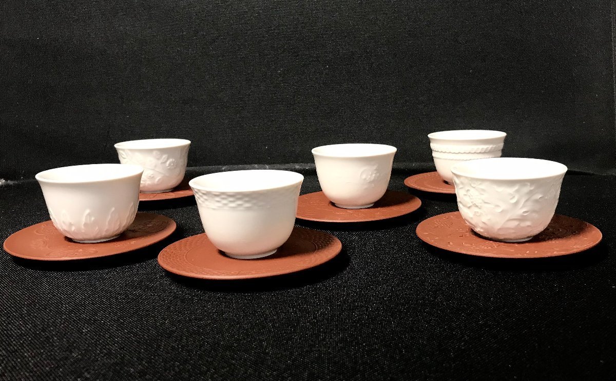 MEISSEN マイセン 1984～1989 湯呑＆茶托 6客セット 白 茶色 中国茶器 