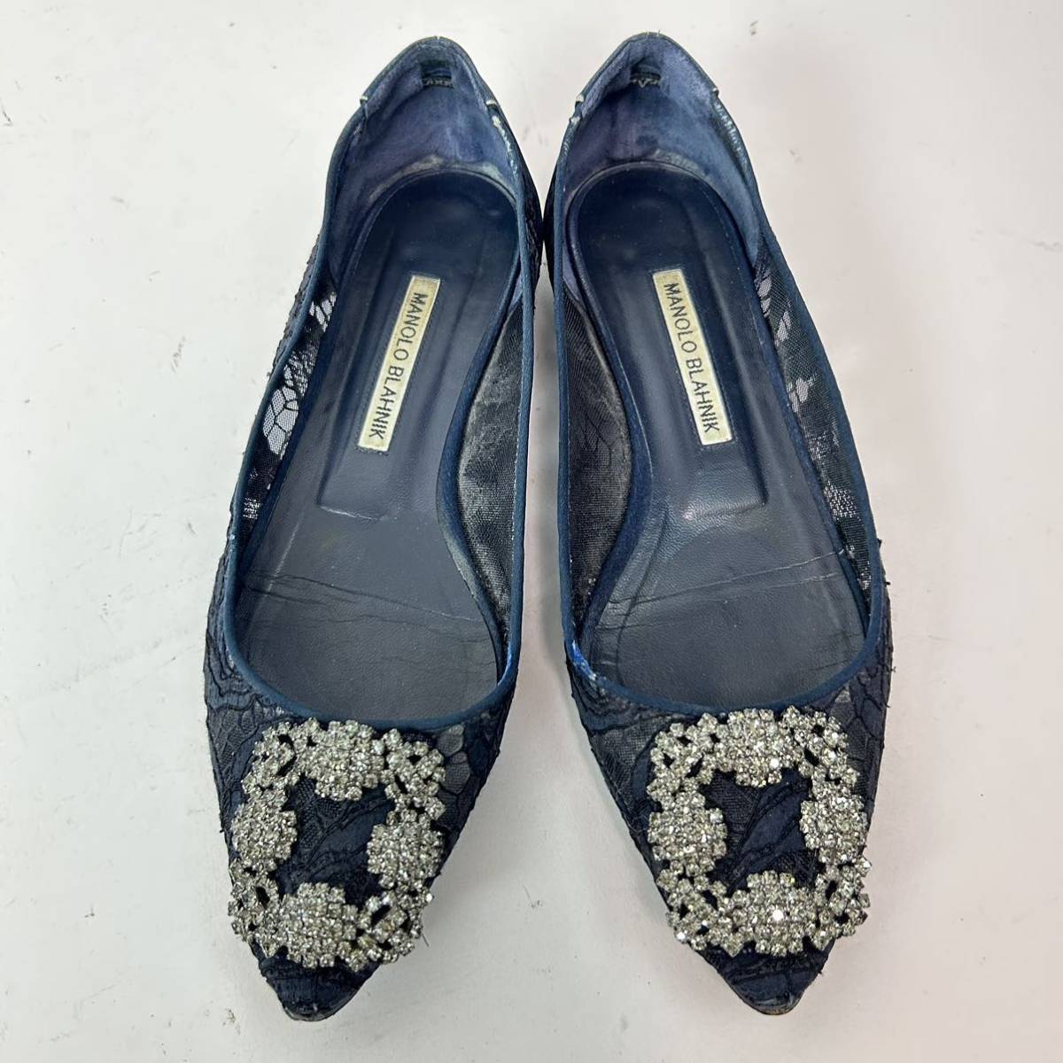MANOLO BLAHNIK/マノロブラニク/レース/ネイビー/37 ハンギシ