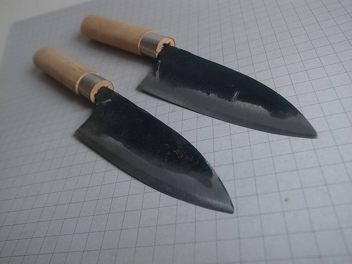 天】未使用品 手打ち 出刃包丁 大文字特製 刃渡り約13.7㎝ 2本セット