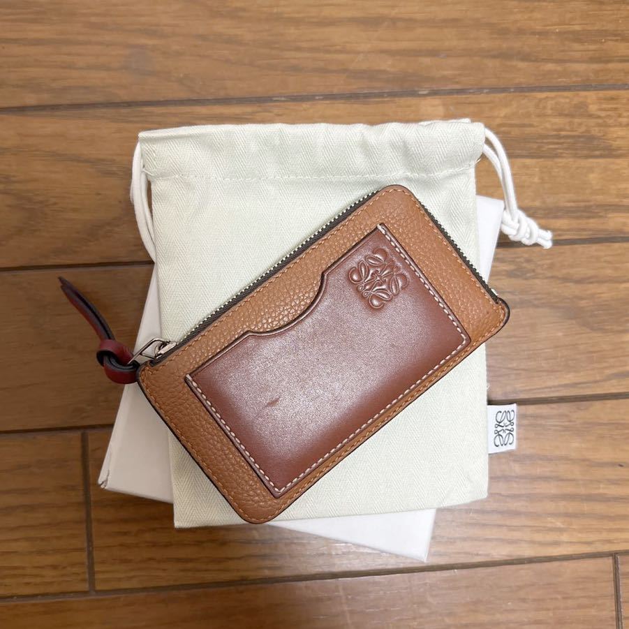 本物 LOEWE ロエベ コインカードホルダー コインケース ソフトグレインカーフ ライトキャラメル/ピーカン ブラウン系