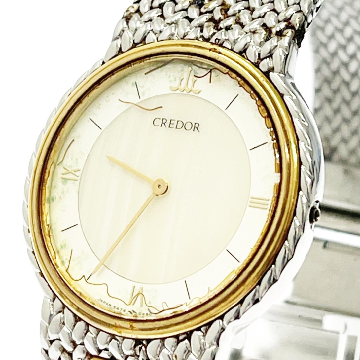 1円スタート】SEIKO セイコー 5A74-0240 クレドール 18KTベゼル SS 