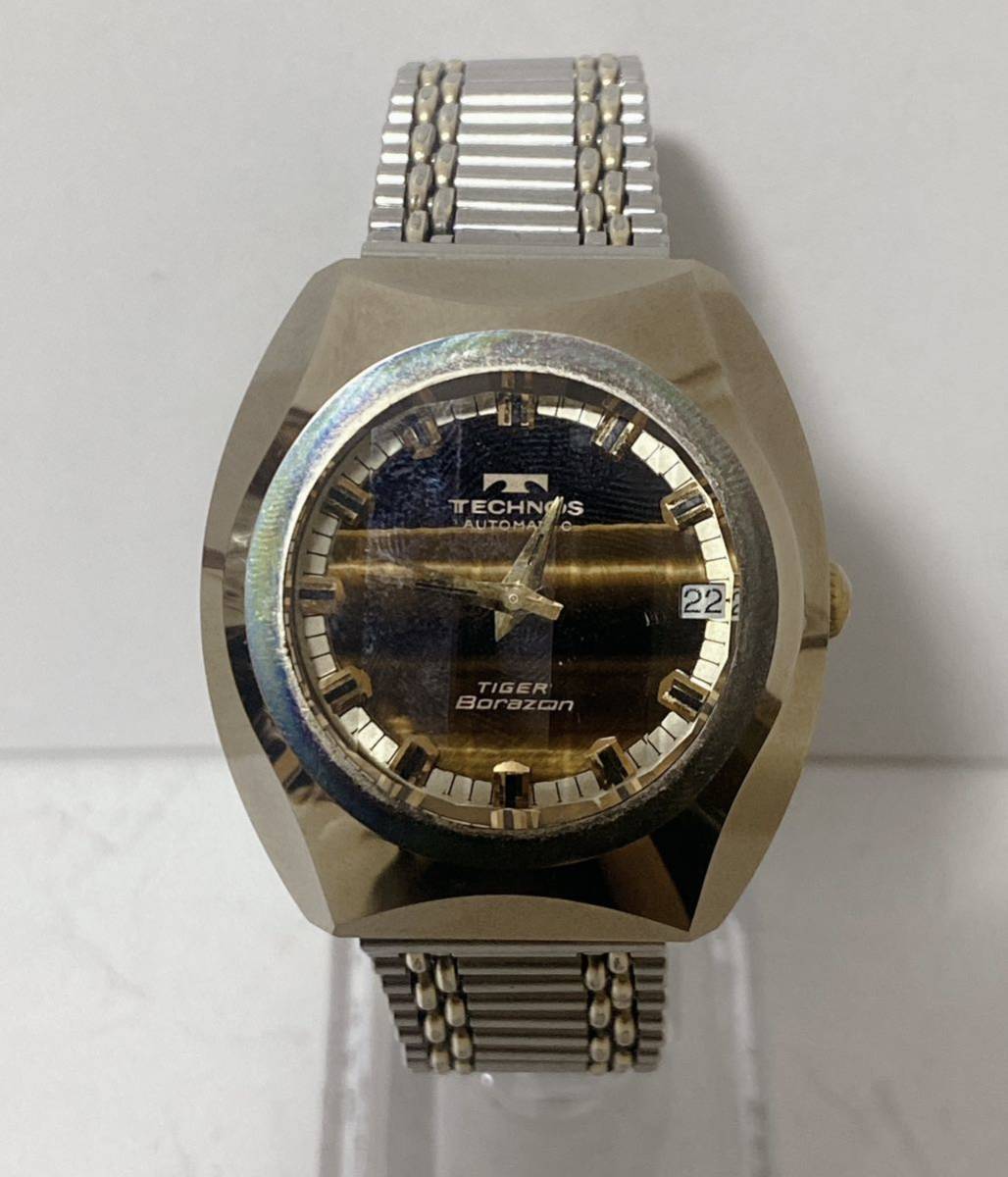 TECHNOS TIGER BORAZON タイガーボラゾン ゴールド カットガラス 自動巻き 時計 腕時計 テクノス
