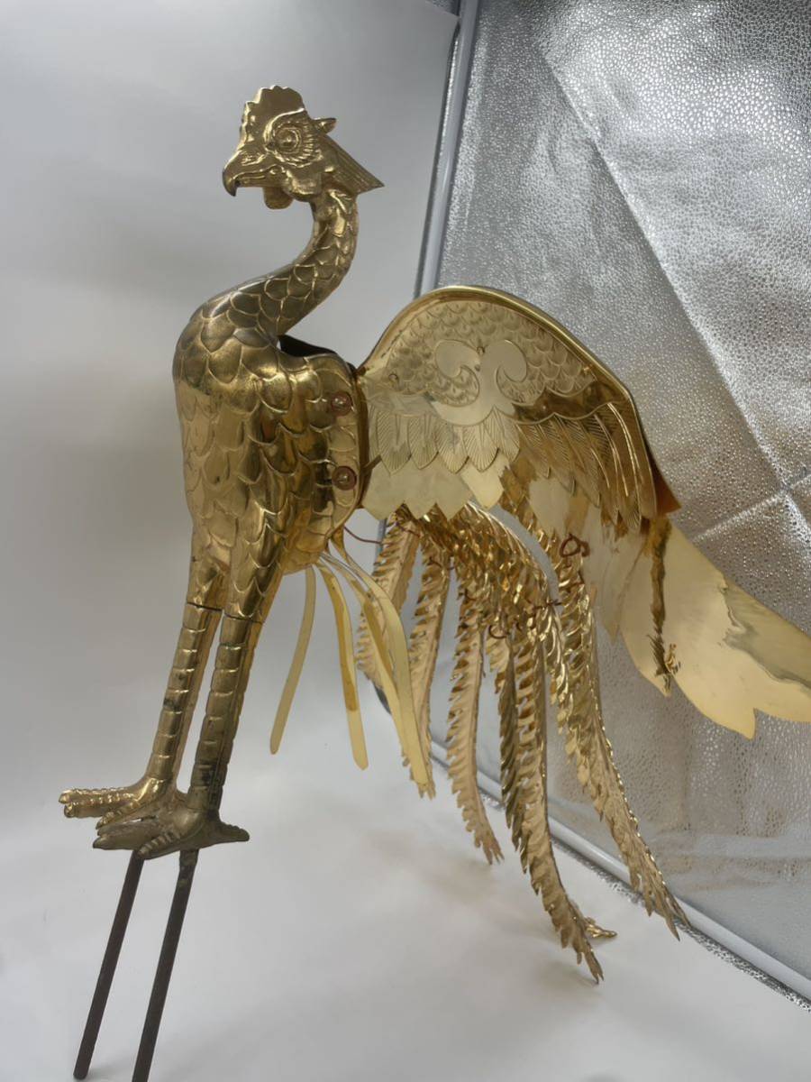 希少 特大サイズ 神輿飾り 鳳凰 真鍮製 真鍮 高さ:約60cw 横幅:約70cm