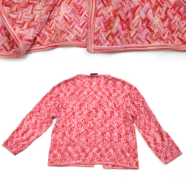 MISSONI□美品 大きめ44/幾何学柄 長袖カーディガン 秋冬 マルチカラー