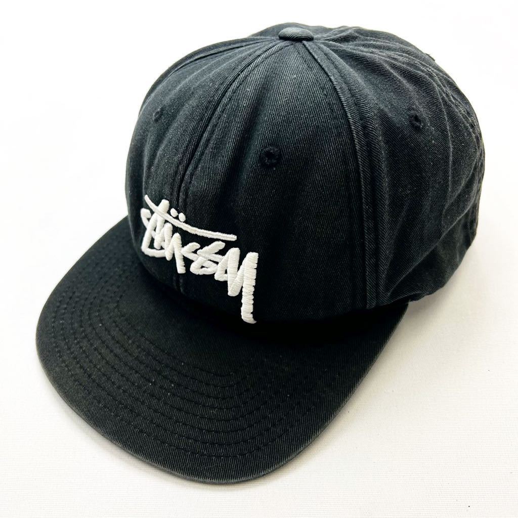 ステューシー ブラック キャップ STUSSY でかロゴ キャップ 野球帽