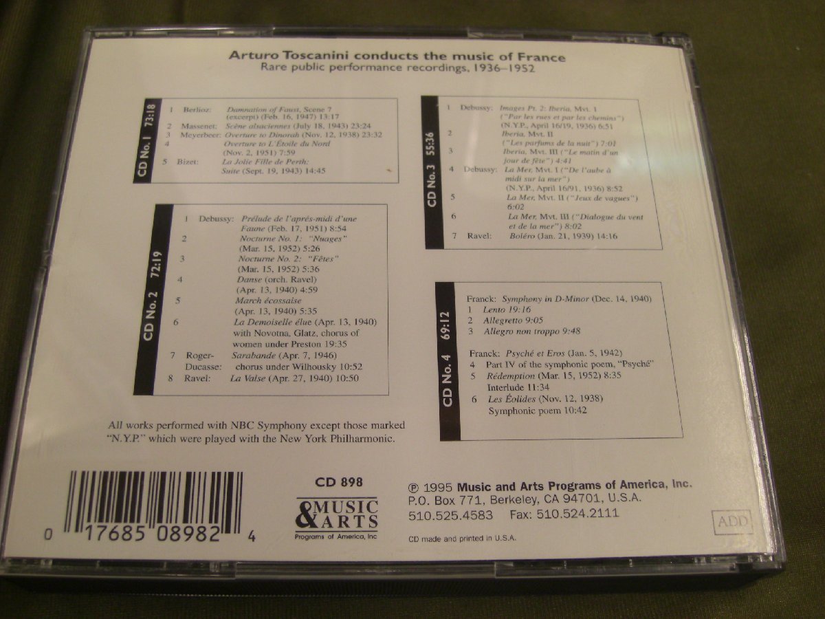 ☆[M & A CD898] トスカニーニ フランス音楽録音集 (1936-52年ライヴ