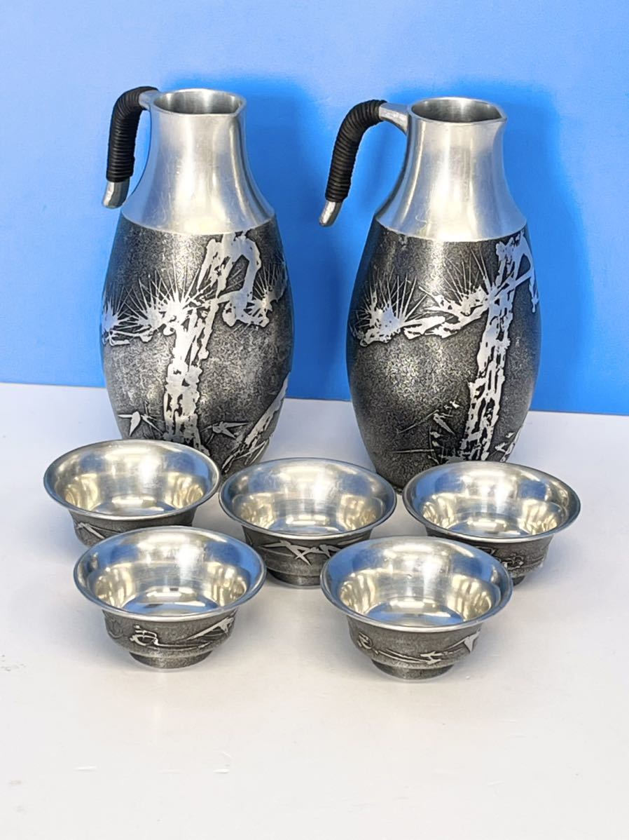 ①(中古・保管品)錫半 本錫 酒器 徳利・盃 /松竹梅 2025年最新