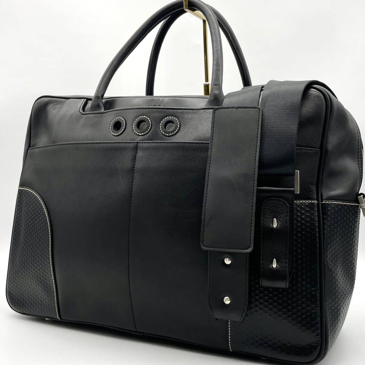 極希少 ダンヒル ボストンバッグ 2way メンズ dunhill ビジネスバッグ A4資料 大容量 2泊3日 ○オールレザー 肩掛け 通勤 ○ブラック