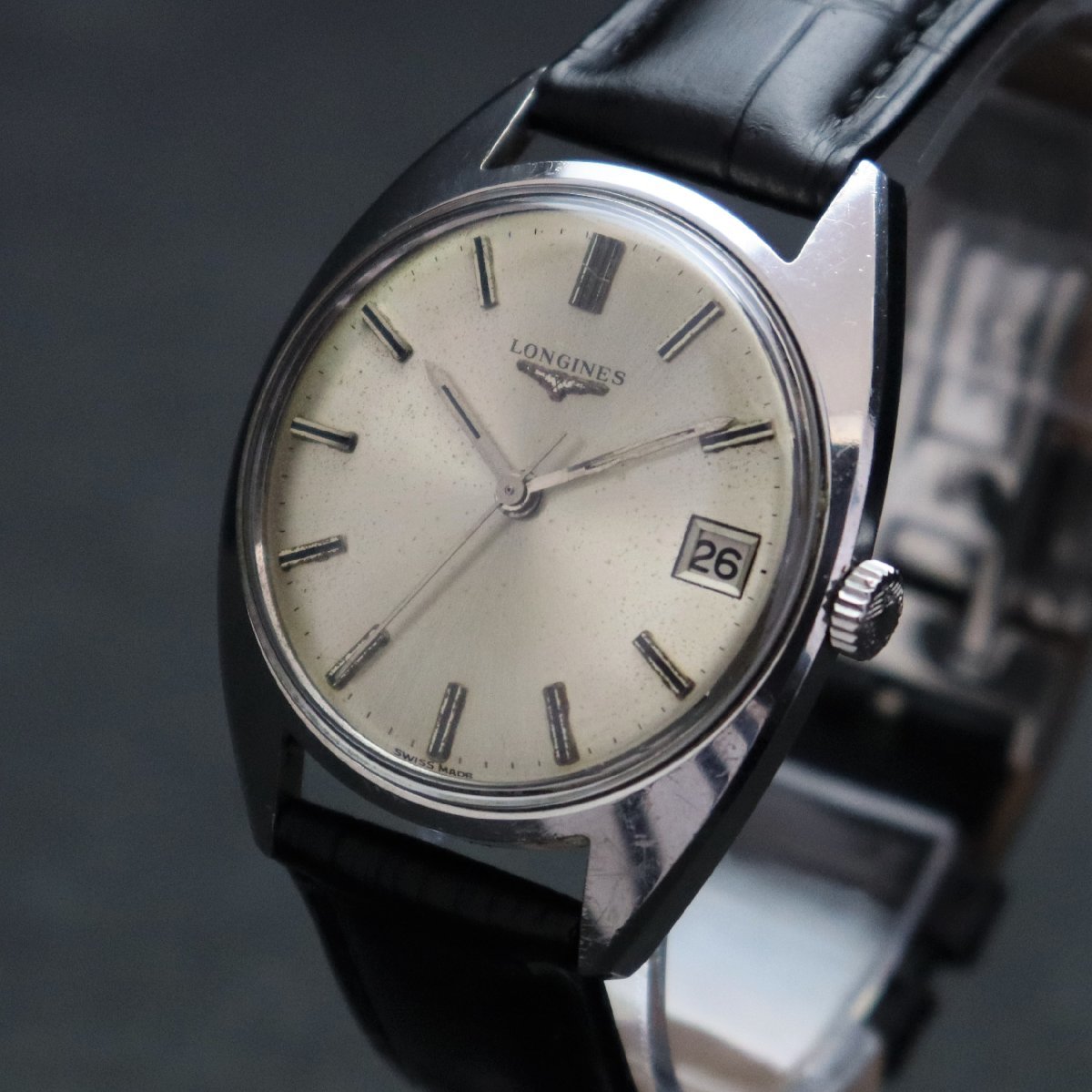 ヴィンテージ希少！】LONGINES ロンジン GP×非純正黒革ベルト デイト