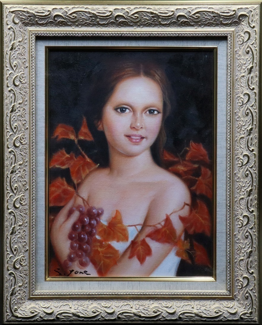 【宙】模写 芝田米三「実り」油彩 F4号 サイン裏書有 額装 金沢美術工芸大学教授 日本芸術院会員 勲三等瑞宝章 4F06.hm.D