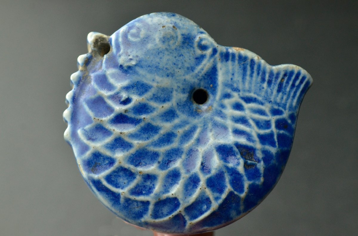 YB】李朝瑠璃釉魚文水滴 鯉形水滴 年代保証☆朝鮮古