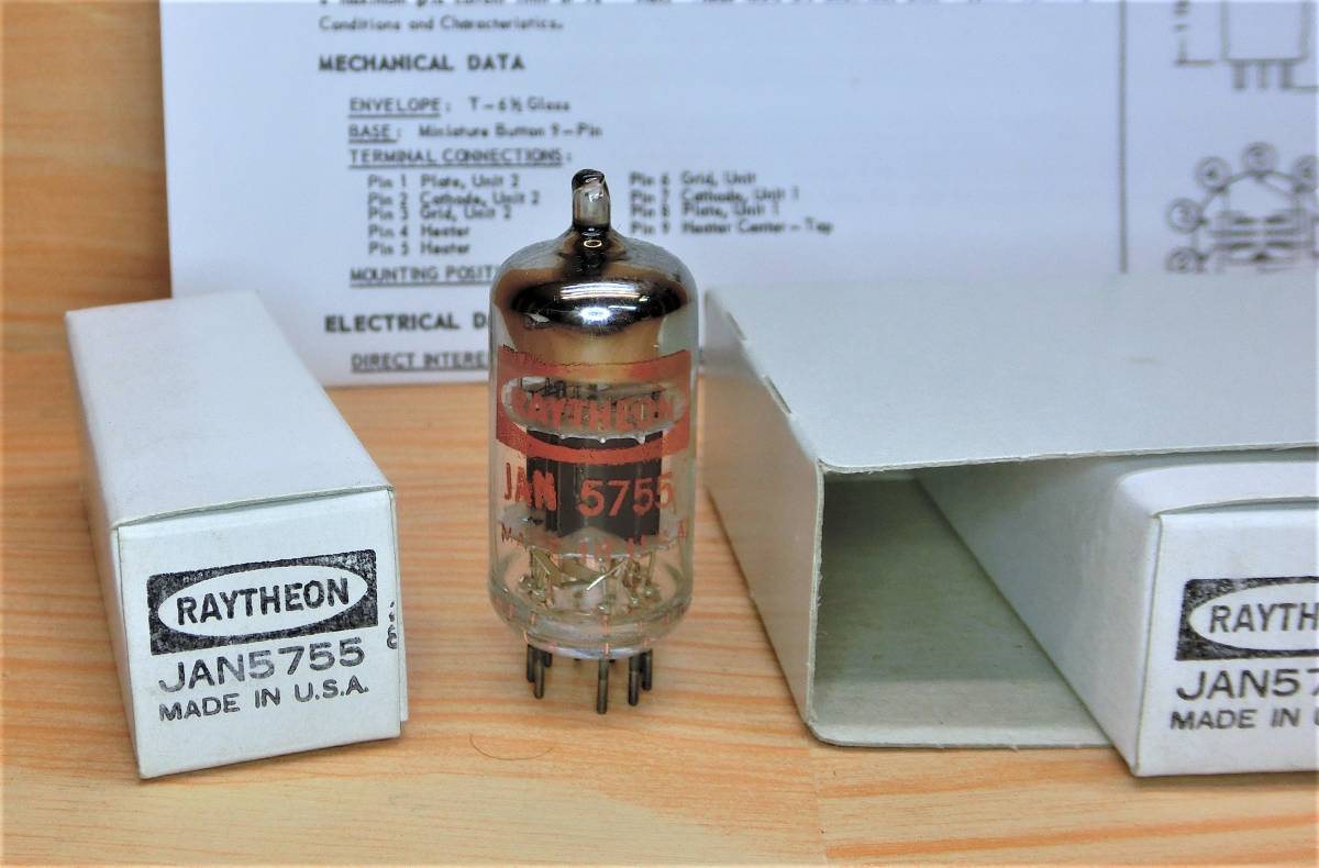 JAN 「5755/RAYTHEON」 12A7T7/12AX7のピン配置違い高信頼管 5本1組 