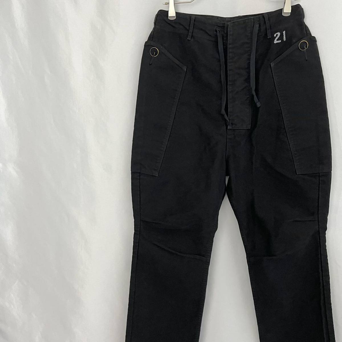 希少 KAPITAL キャピタル パンツ ボトムス ピエロパンツ 古着 紐付き 金具ボタン ボタンフライ 21 ブラック 黒 サイズ2 M