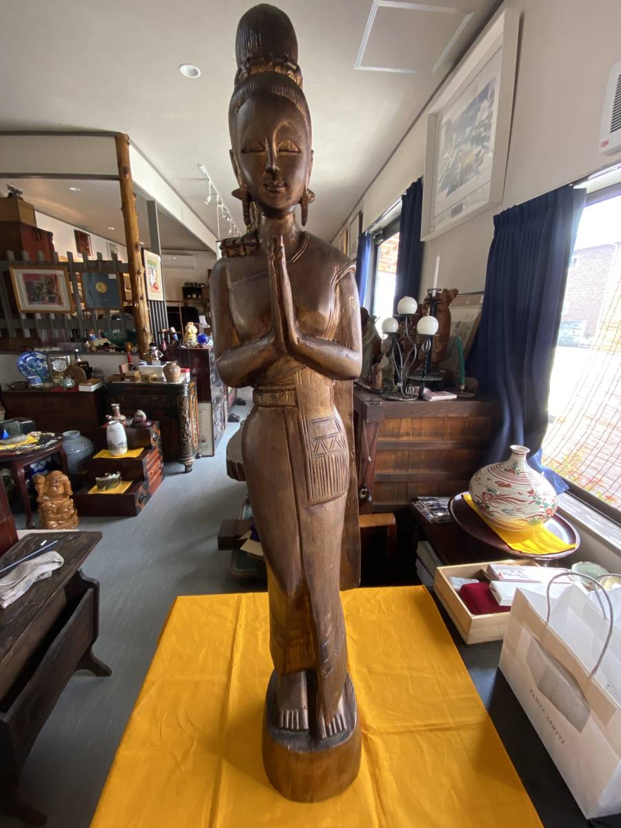 タイ？　東南アジア　木彫　女性像　大きめ　工芸品　レトロ