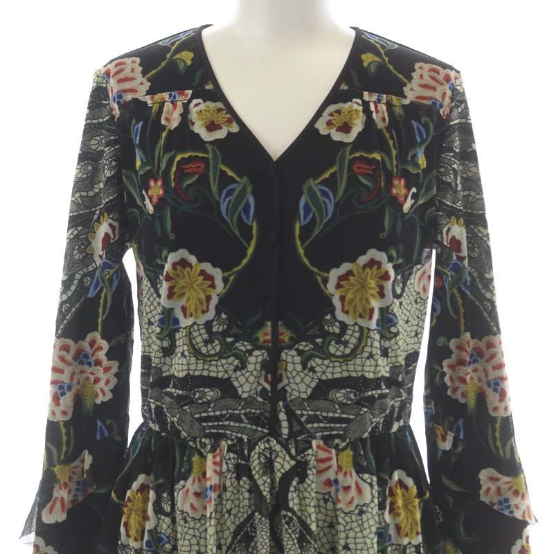 ヴィヴィアンタム VIVIENNE TAM フラワー柄パワーネットワンピース 膝