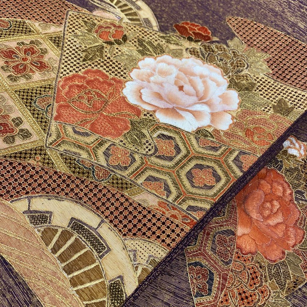 高級 袋帯 正絹 お太鼓柄 螺鈿細工 金駒刺繍 ゴールド 訪問着 色無地 楽天