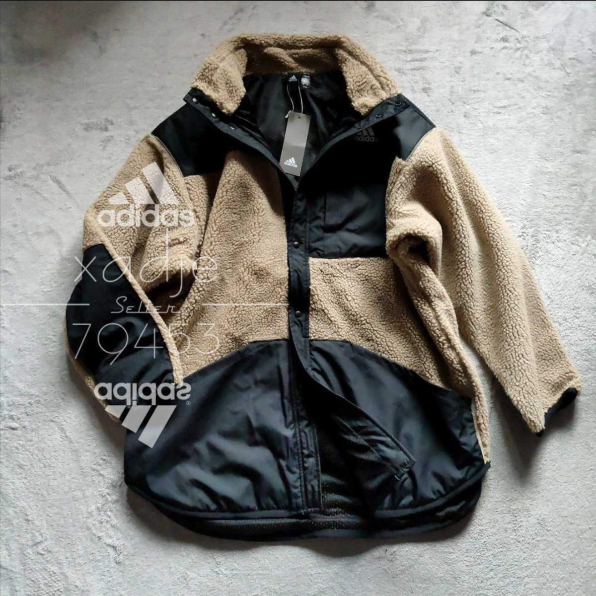 新品 正規品 adidas アディダス ボア ジャケット ベージュ 黒 ブラック 
