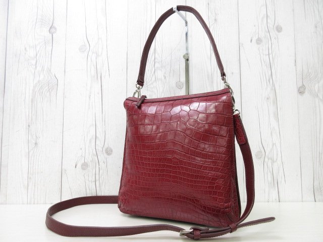 ★マットクロコダイル ショルダーバッグ ボルドー系 美品 斜め掛けOK 希少レア 極美品 マット クロコダイル ハンドバッグ ショルダーバッグ バッグ