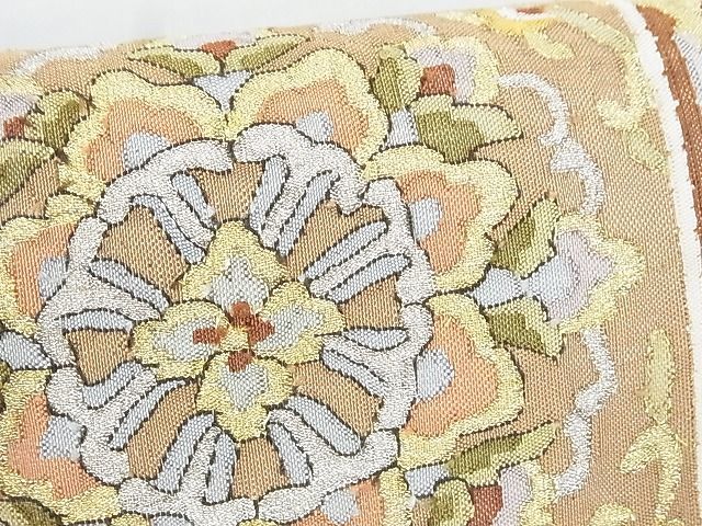 平和屋-こころ店□袋帯 明綴れ 草花文 金銀糸 正絹 逸品 A-ma7027 