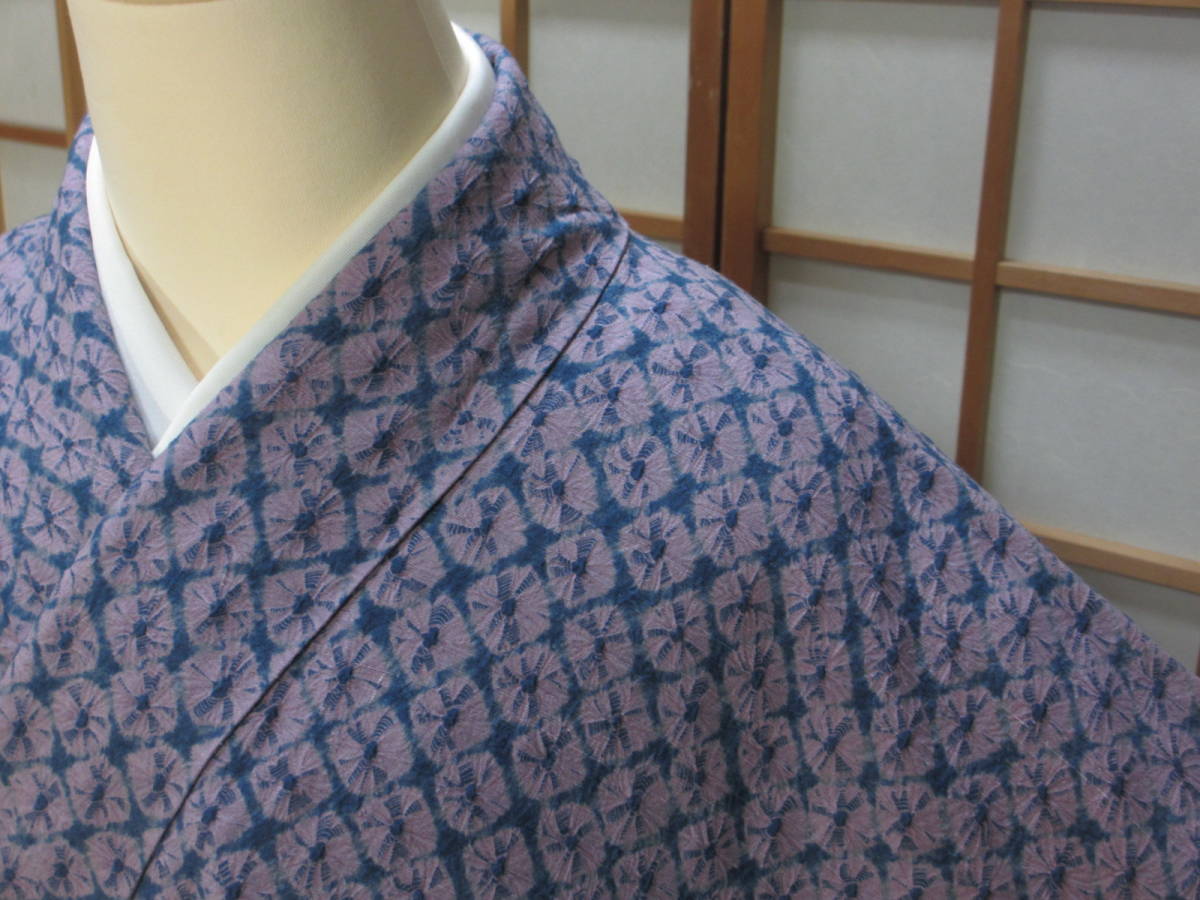 【サイズたっぷり総絞り小紋・袷仕立】正絹逸品・美品・身丈162㎝・裄68.5㎝ KB06