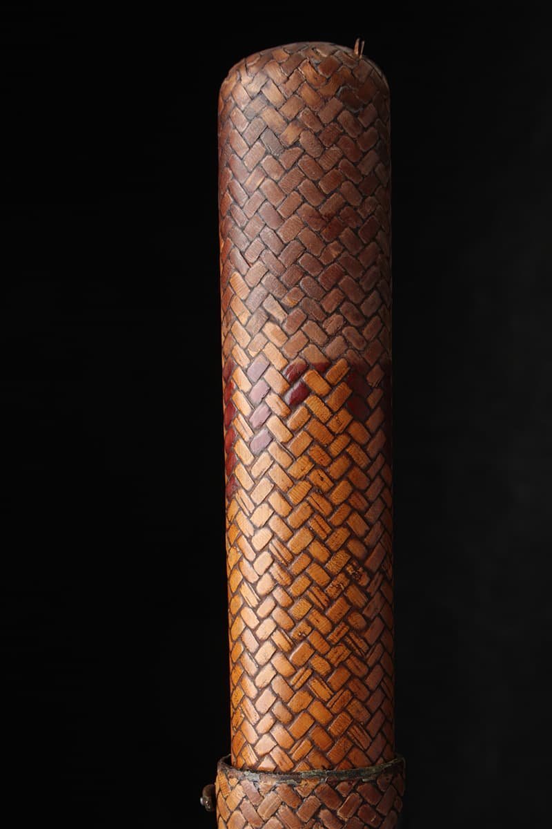 EM773 時代 提げ物【在銘】網代編 瓢螺鈿蒔絵煙管筒 全長21cm 重30g