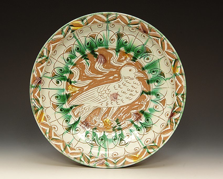 幸兵衛窯 人間国宝「加藤卓男」作 ペルシア三彩鳥文 大皿 希少