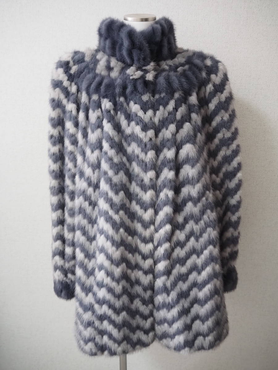 ■ツートーンミンク■セミロングコート■着丈81㎝■