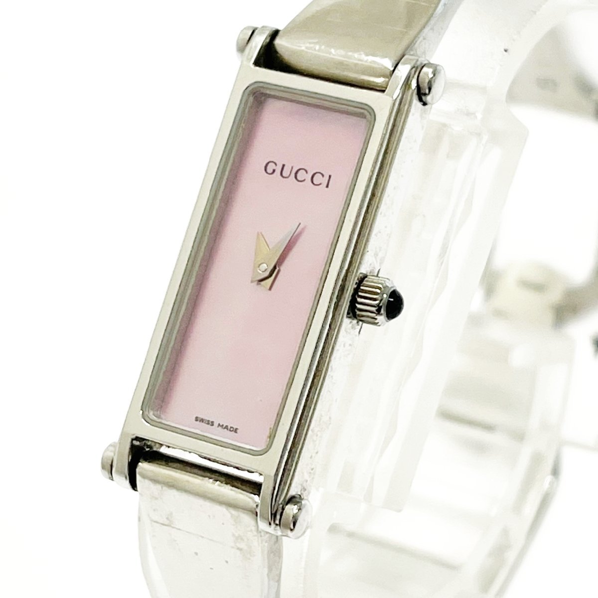 1円スタート】GUCCI グッチ 1500L バングル SS ピンクシェル文字盤
