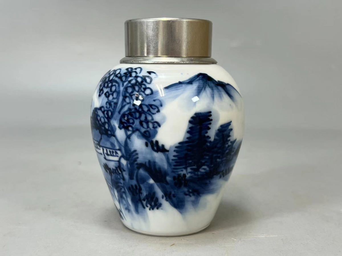 栄山染付松庭図 煎茶器7点セット おいしく