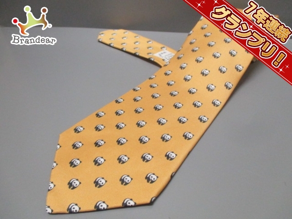 エルメス ネクタイ メンズ 新品同様 イエロー×白×黒 HERMES