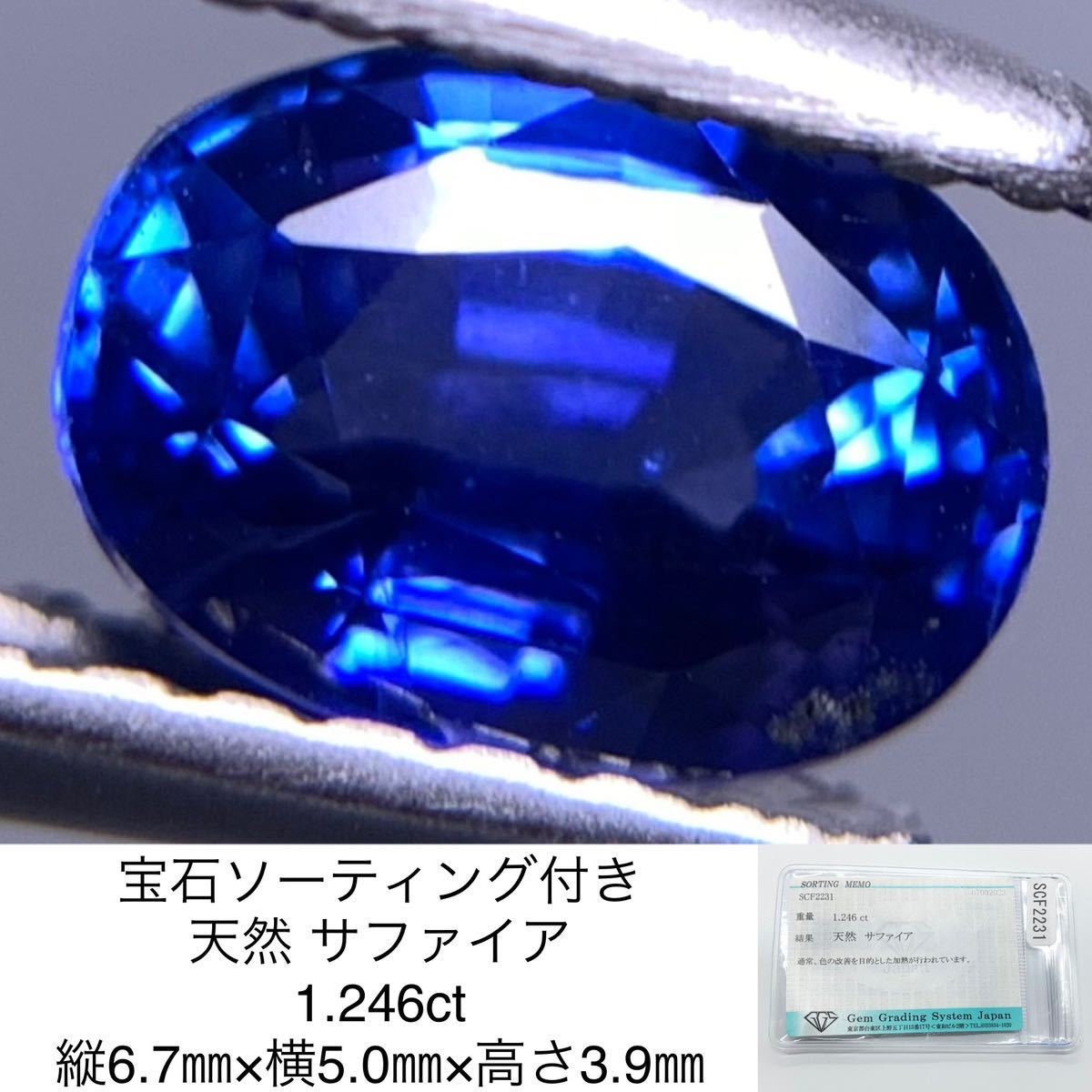 宝石ソーティング付き 天然 サファイア （ サファイヤ ） 1.246ct 縦