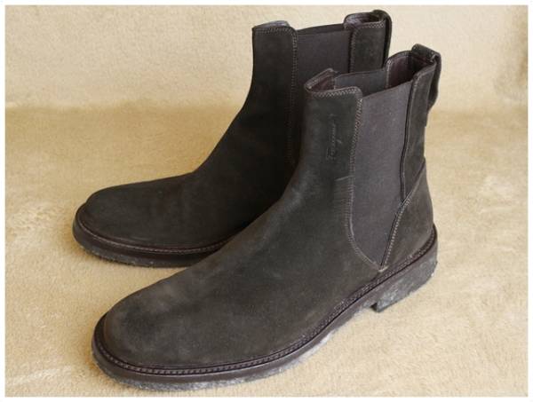 1円～【フェラガモ本物】サイドゴアブーツ7EE/スウェード【K870