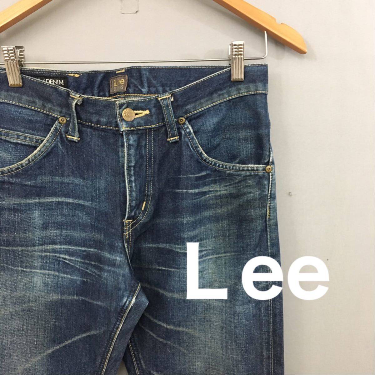 【美品・良品】リー LEE デニムパンツ ジーパン パンツ ライダース ボトムス 日本製 牛革 綿100% ブルー メンズ 男性用 29インチ ￡▼