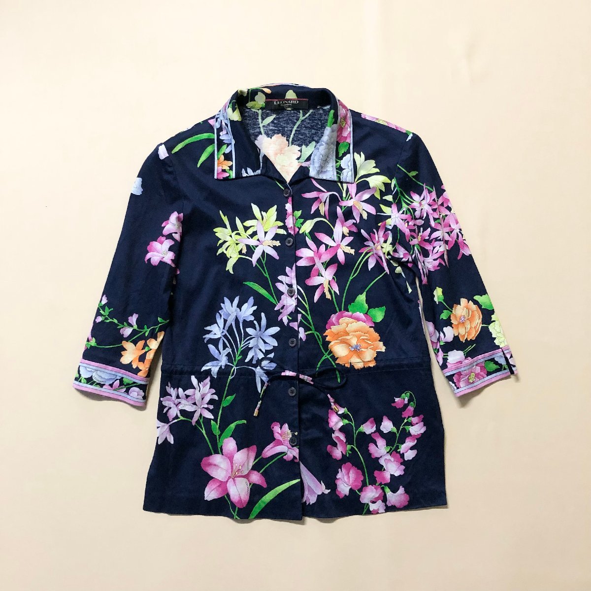 ☆美品 LEONARD FASHION レオナール シャツ トップス 七分丈 肩パット