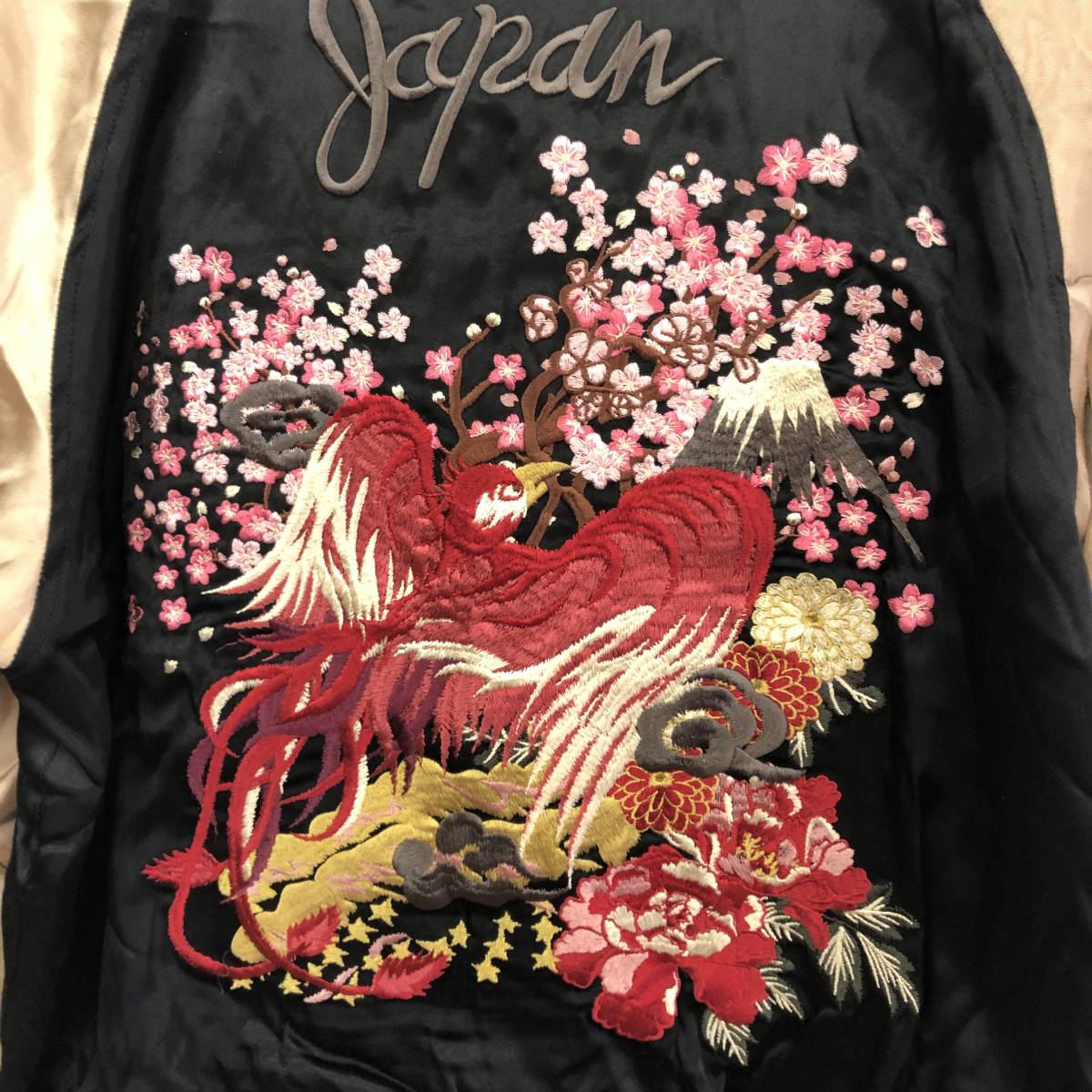 雅結 スカジャン リバーシブル XLサイズ ブラック レッド エンジ 刺繍