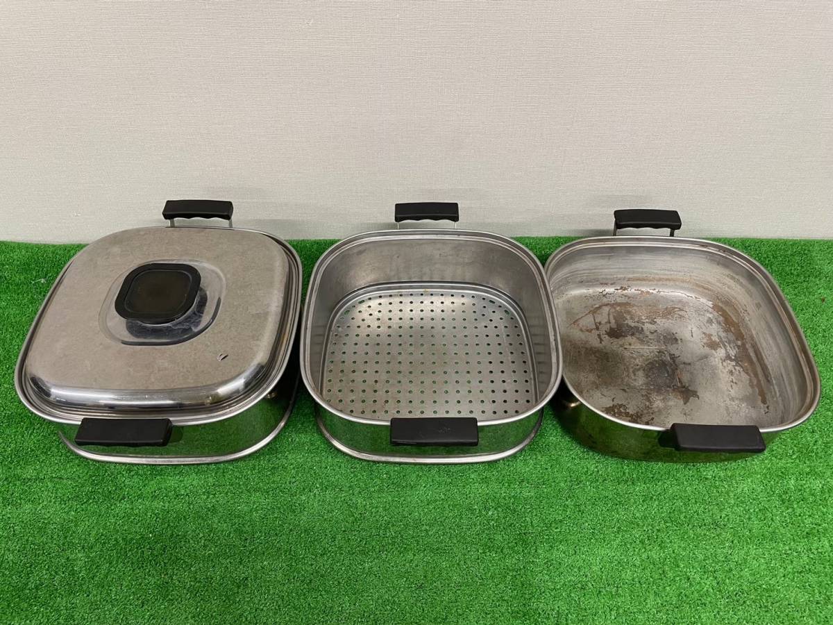 rH6】ステンレス製 蒸し器 3段 角型 角蒸し器 業務用品 厨房用品 調理 