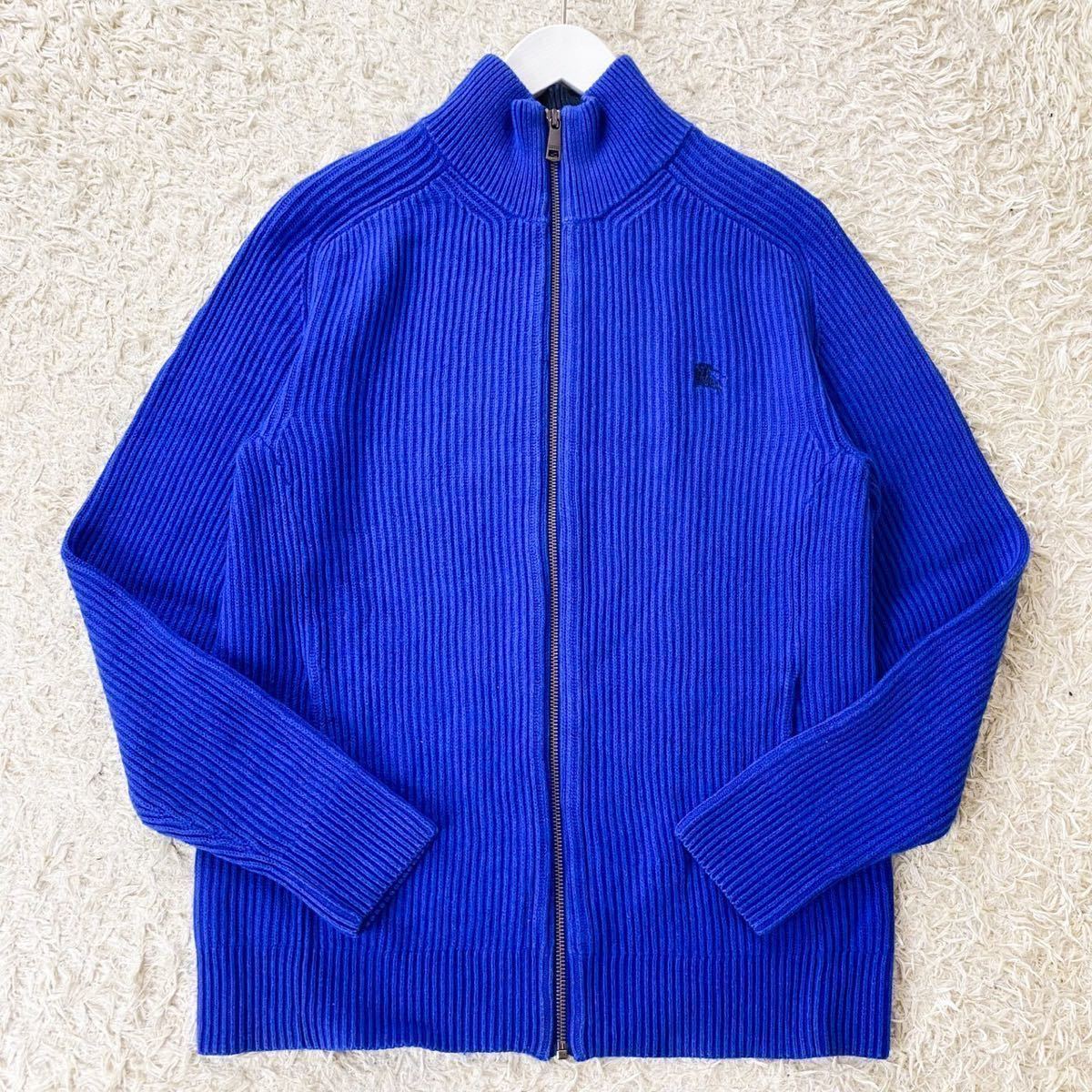 極美品/Lバーバリーブラックレーベル【輝かしい逸品】BURBERRY BLACK LABEL ドライバーズニット ジャケット ジップ ブルゾン 3 青 ブルー
