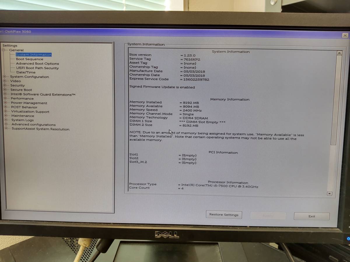 0 Dell SFF Optiplex OptiPlex Core i5-7500 Windows 8GB SSD PC 256GB 