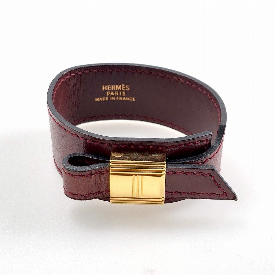 HERMES エルメス アルテミス レザー ブレスレット ボルドー[03-2531