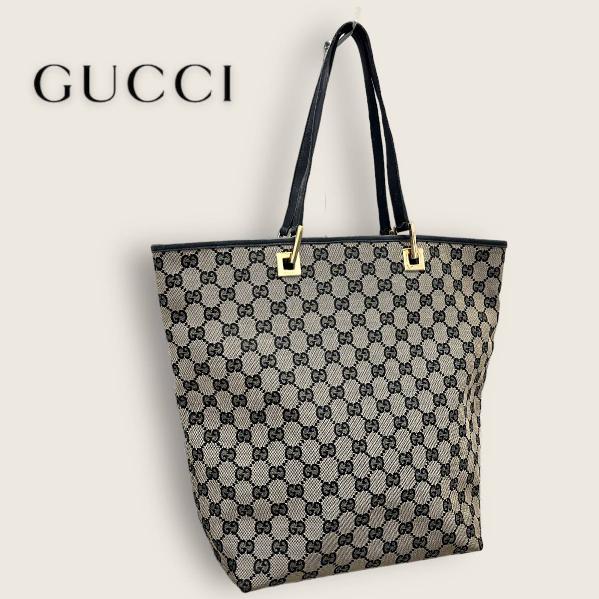 GUCCI GGパターン トートバッグ ベージュ/ブラック □GUCCI グッチ GG