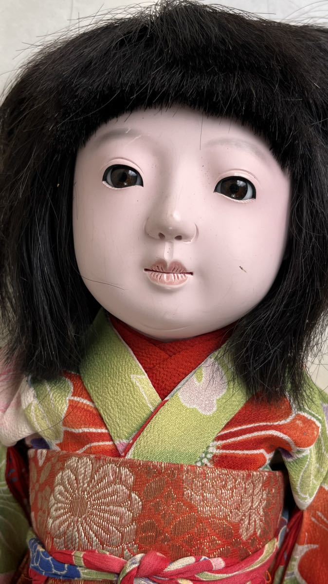 可愛い明治 大正の市松人形 28cm位 銘有 美術品・アンティーク