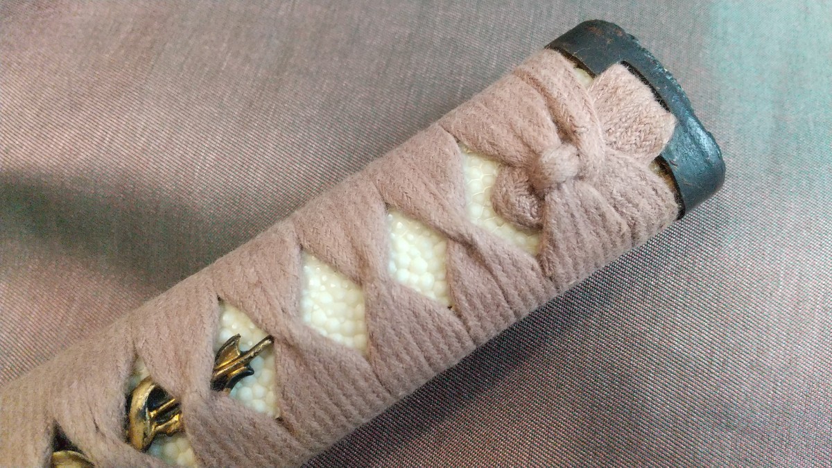 柄 木製 鮫皮 脇差 短刀 武者図 刀装具 武具 拵え 縁 目貫 柄前