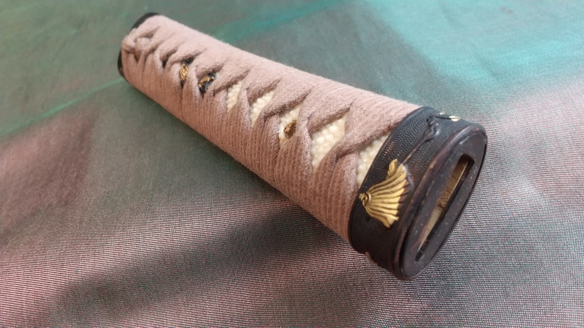 柄 木製 鮫皮 脇差 短刀 武者図 刀装具 武具 拵え 縁 目貫 柄前