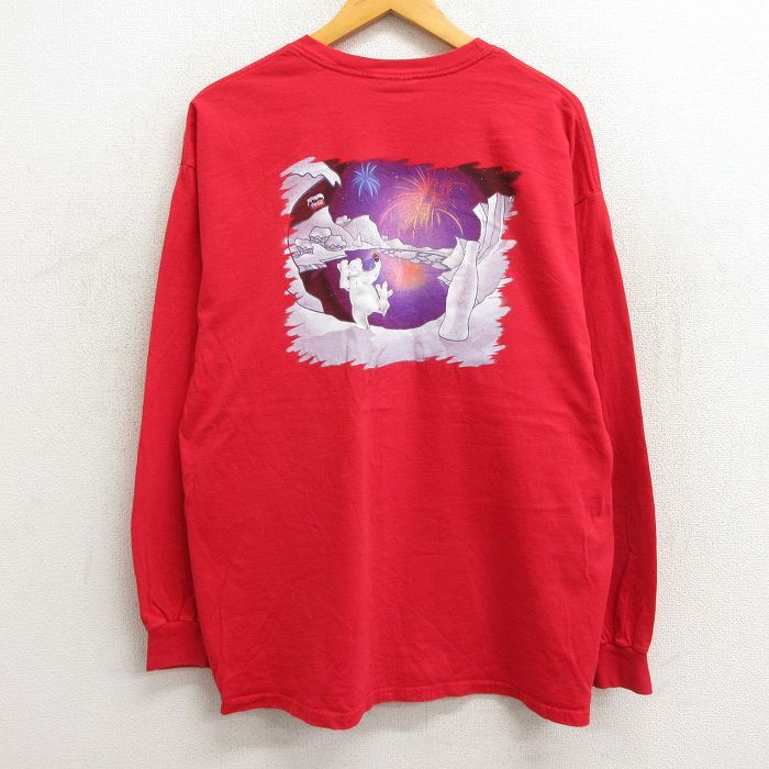 XL/古着 ヘインズ 長袖 ビンテージ Tシャツ メンズ 00s コカコーラ 白クマ ホワイト コットン クルーネック 赤 レッド spe 23sep19 中古