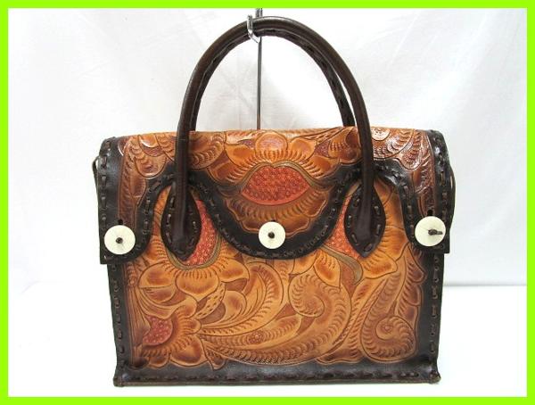 8464★美品 グレースコンチネンタル カービングバッグ/鞄 茶系