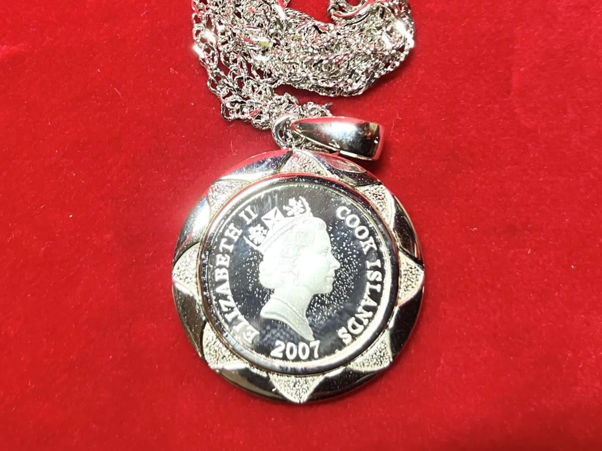2007 COOK ISLANDS イルカ SV999 銀貨 コイン 12g ペンダント 1/10th OZ エリザベス シルバー 純銀 ネックレス