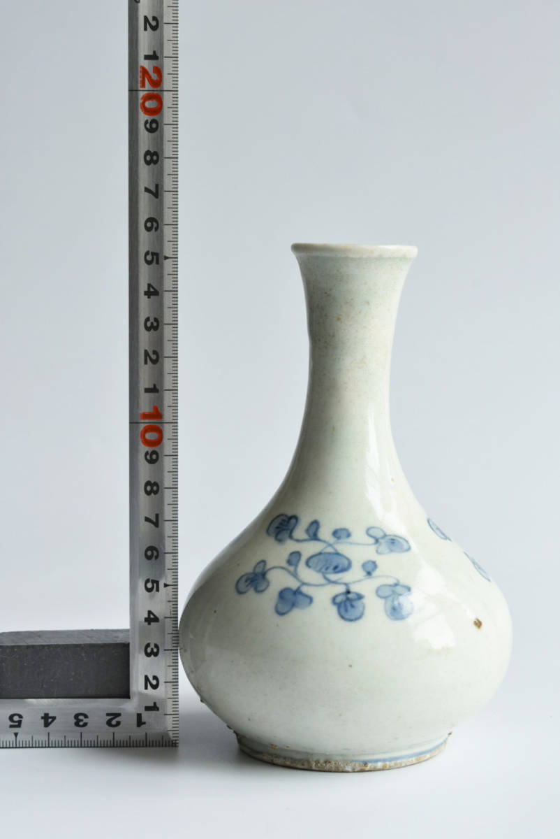 李朝 白磁染付瓶/徳利 酒器サイズ】朝鮮美術 花文 花器 花入れ 青花(李