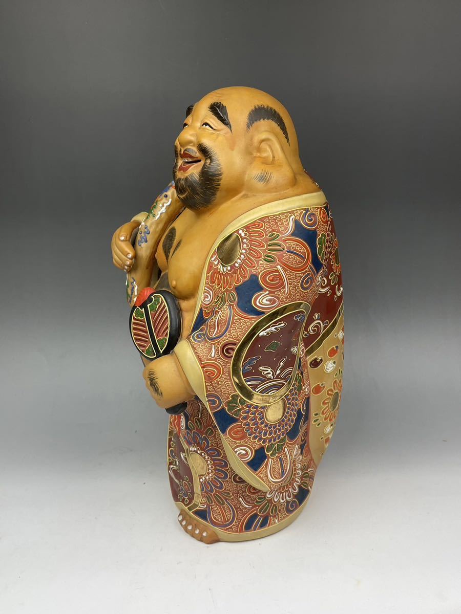 T 九谷焼き 布袋像 唐草模様 青手九谷 布袋 仏像 東洋彫刻 時代年代物