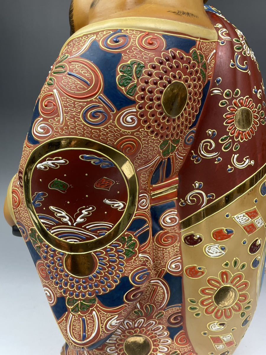 九谷焼 八幡窯 色絵金襴手 布袋様 置物 オブジェ 高37cm 七福神 古美術