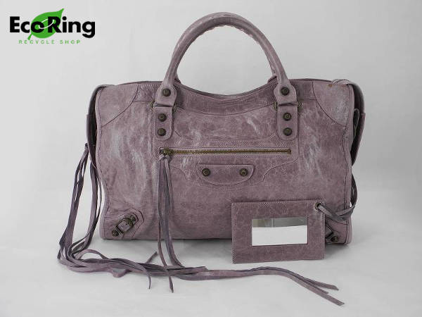 1円 バレンシアガ ザ・シティ レザー ハンドバッグ 薄紫 AB246